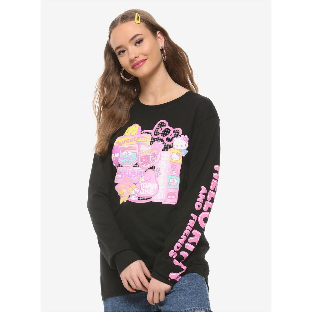 BoxLunch Hello Kitty and Friends Long Sleeve Graphic Tee Black Medium Sanrio